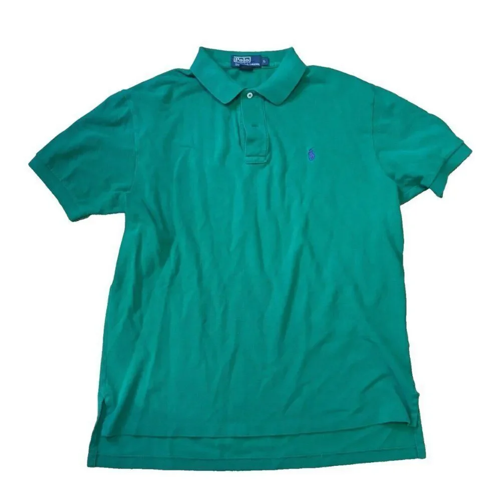 Vintage 90s Polo Ralph Lauren Polo Shirt Mens Large L Green w/ Purple Logo